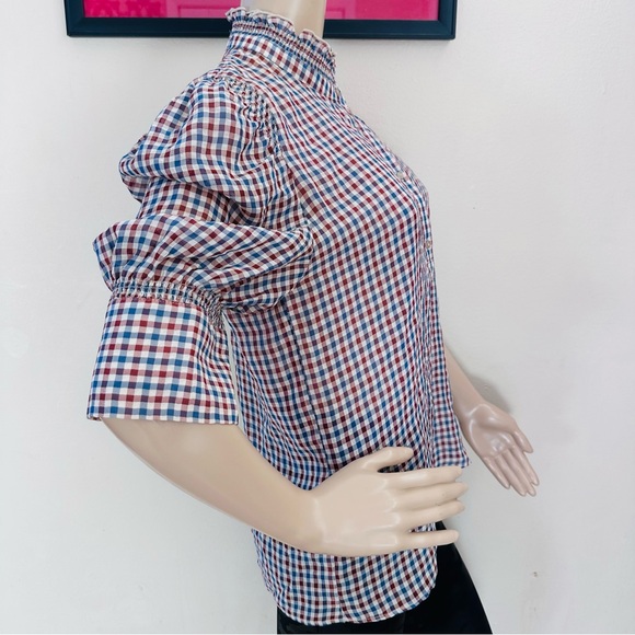 Chic Checkered Ruffle Neck Blouse - Picture 5 of 11